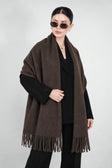 Original Wool Shawl – Dark Brown – front with glasses