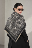 BLACK cashmere animal print square shawl folded into a triangle — triangle-back