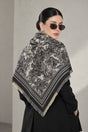BLACK cashmere animal print square shawl folded into a triangle — triangle-back