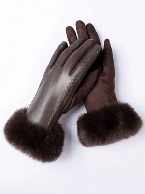 Solid Fuzzy Leather trim gloves for winter 3 designs