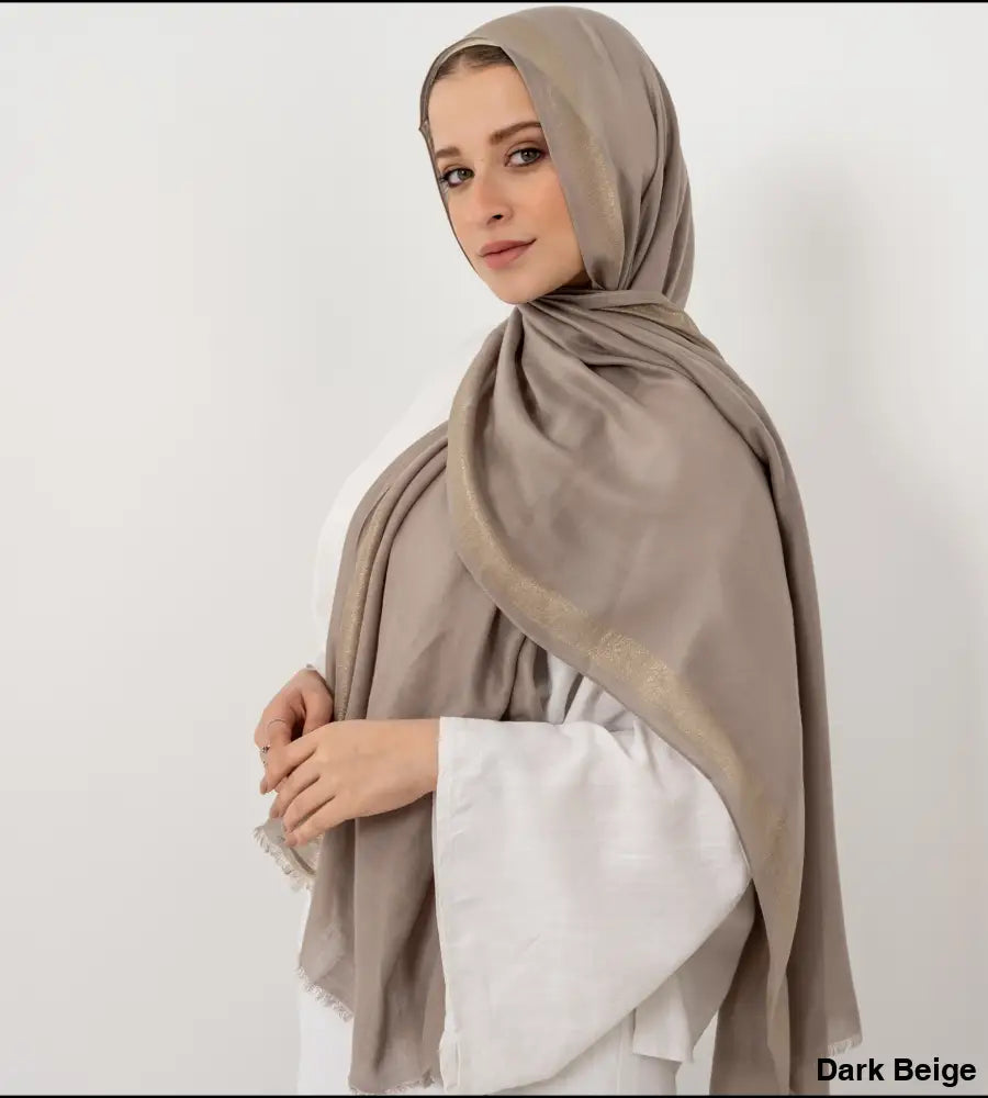 Glitter Linen Scarf Dark Beige