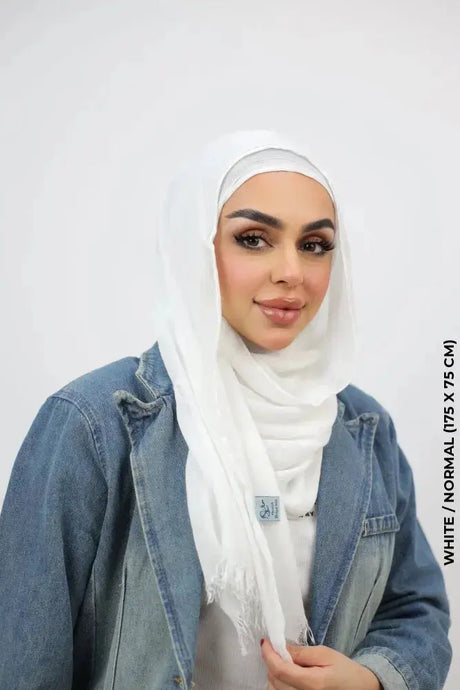 Kresha Thailendi Hijab White / Normal (175 x 75 cm) Linen Scarf
