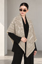 LIGHT BEIGE cashmere animal print square shawl folded into a triangle — standing