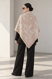 LIGHT PINK GULABI cashmere animal print square shawl folded into a triangle — triangle-back