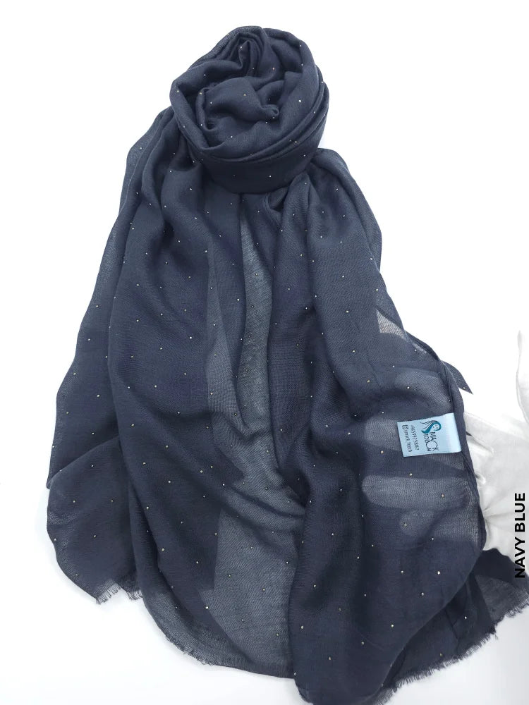 Lightweight Crystal Shawl Hijab Navy Blue Scarf (Hijab)