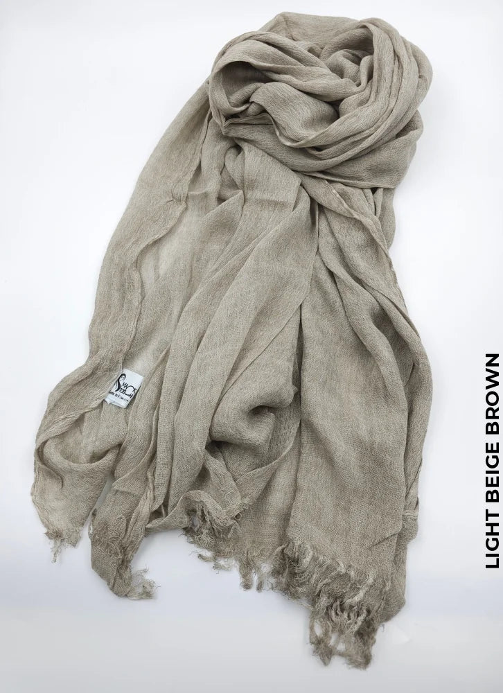 Linen Kresha Thailendi Shawl | خام تهايلندي او كريشا شال Light Beige Brown Scarf