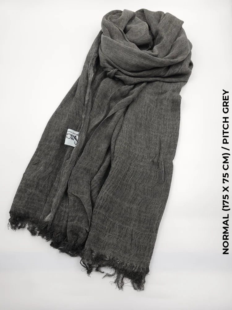 Linen Kresha Thailendi Shawl | خام تهايلندي او كريشا شال Pitch Grey Scarf