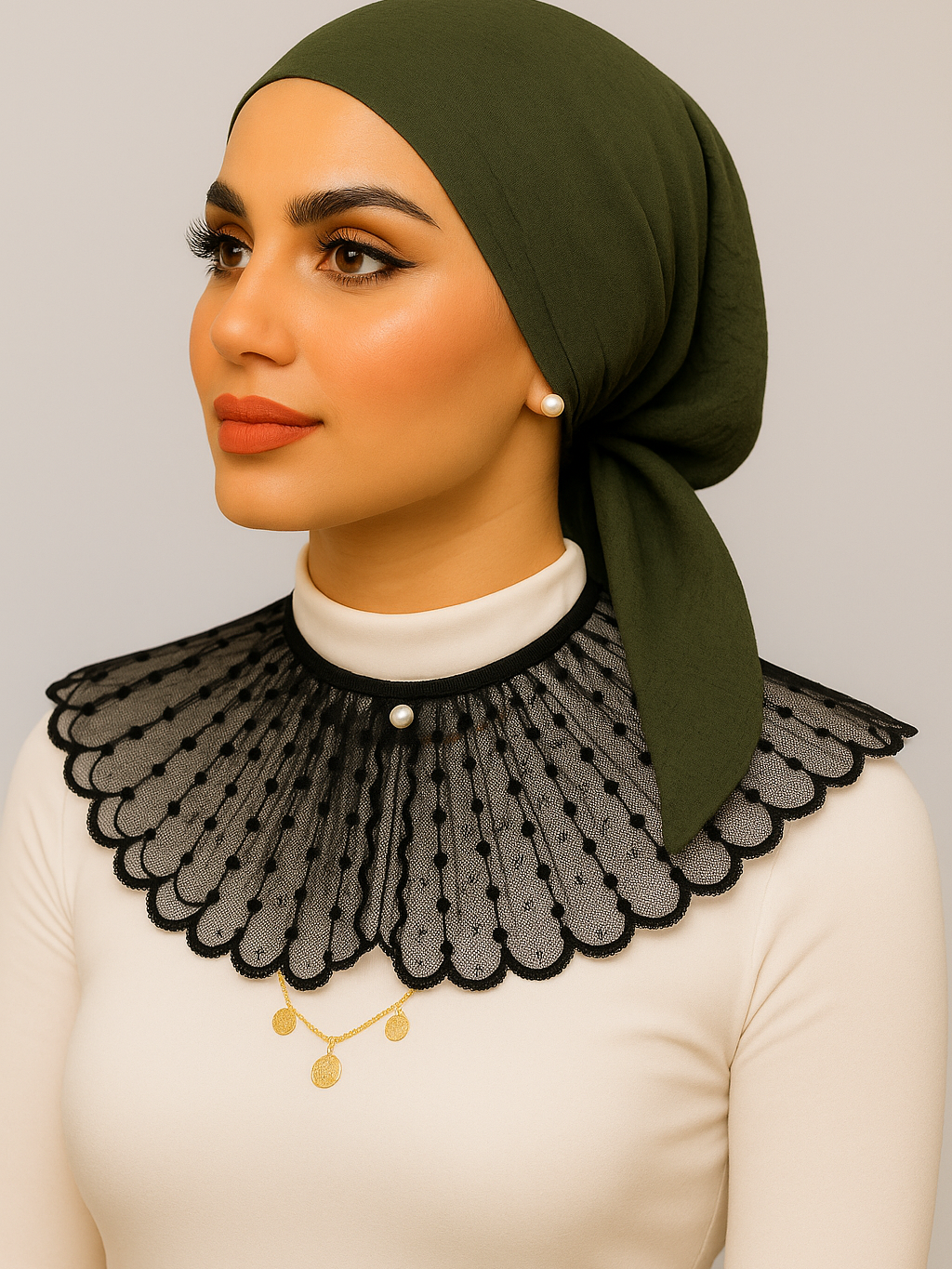 Floral Embroidered Dickey Collar | Faux Pearl Decor