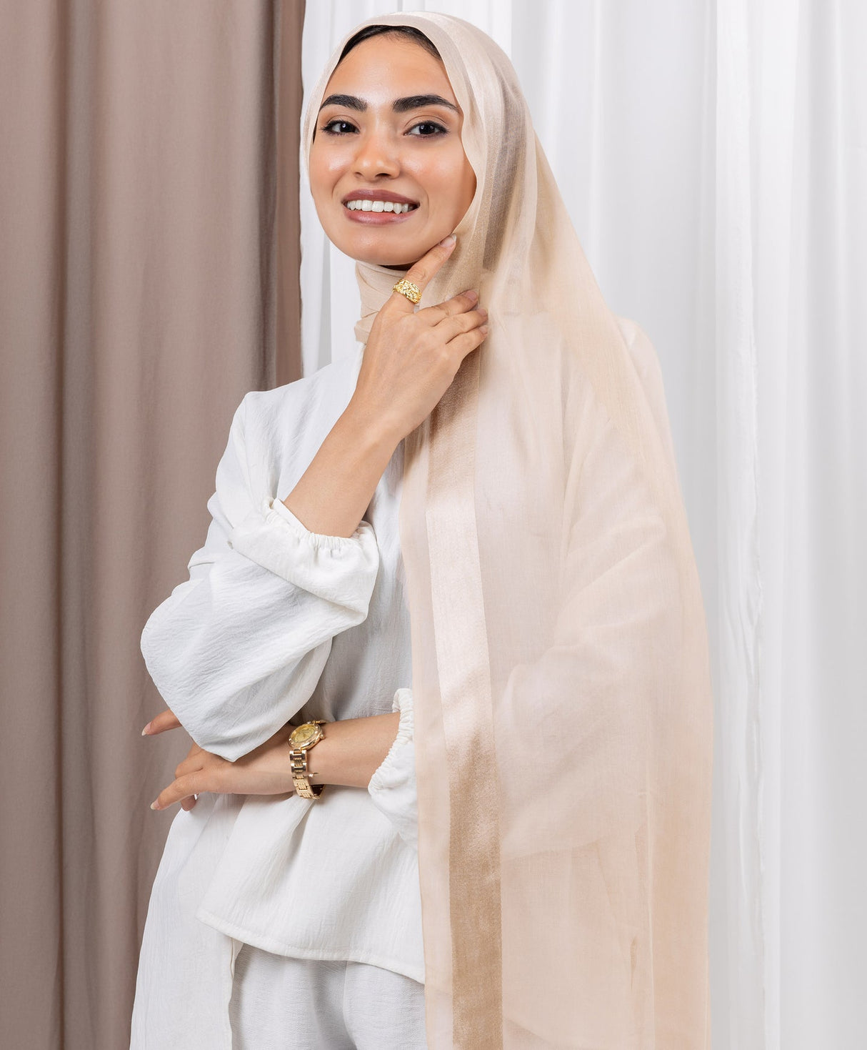 Everyday Linen scarf with Satin strip