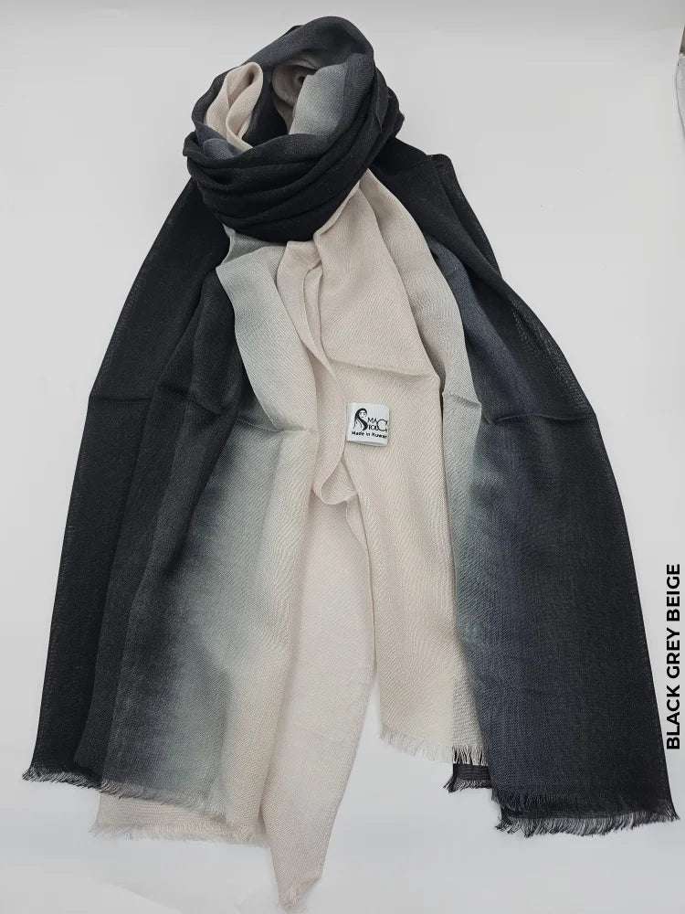 Shaded Linen Viscose Scarf Black Grey Beige