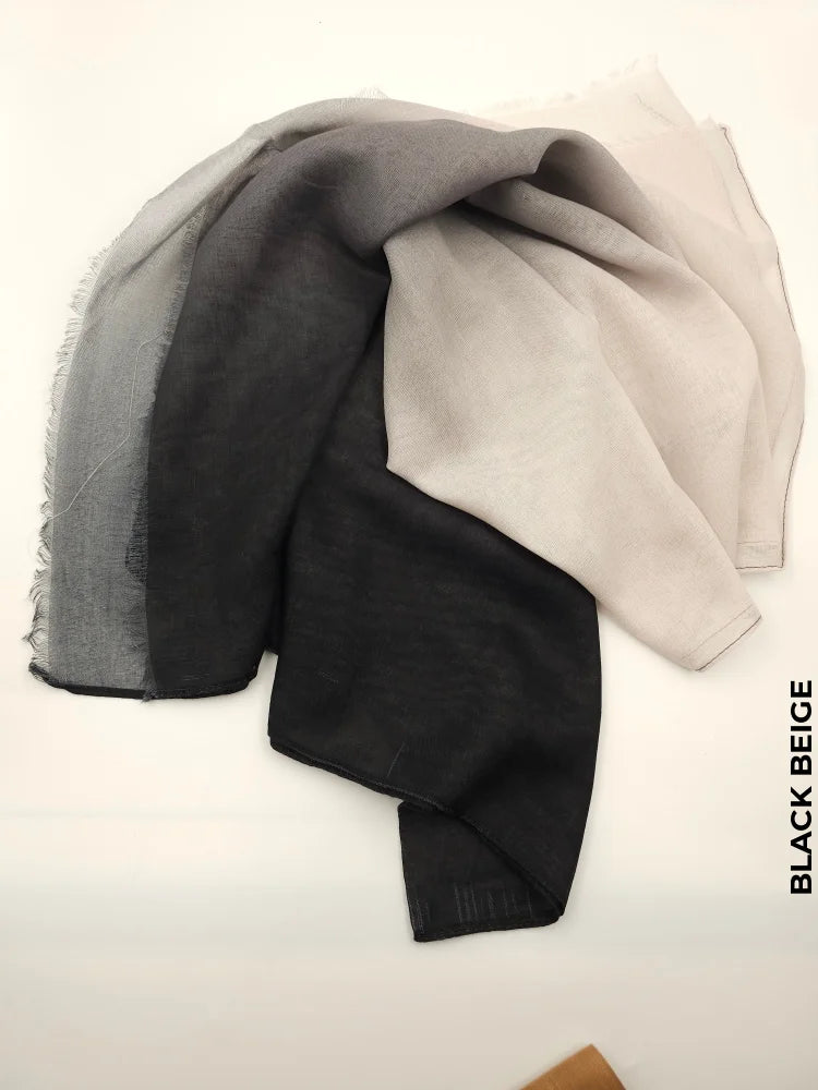 Shaded Ombre Lightweight Shawl Black Beige Scarf (Hijab)