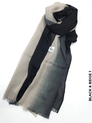 Shaded Ombre Premium Scarf Black & Beige 1 Linen