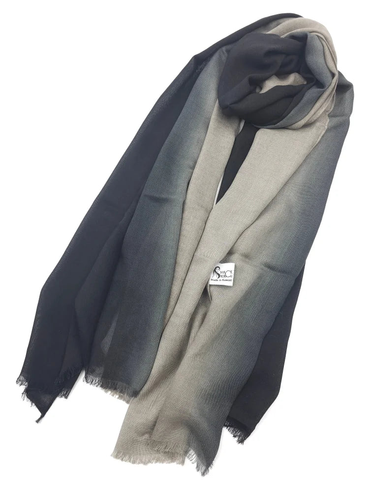 Shaded Ombre Premium Scarf Black Grey Beige 9 Linen