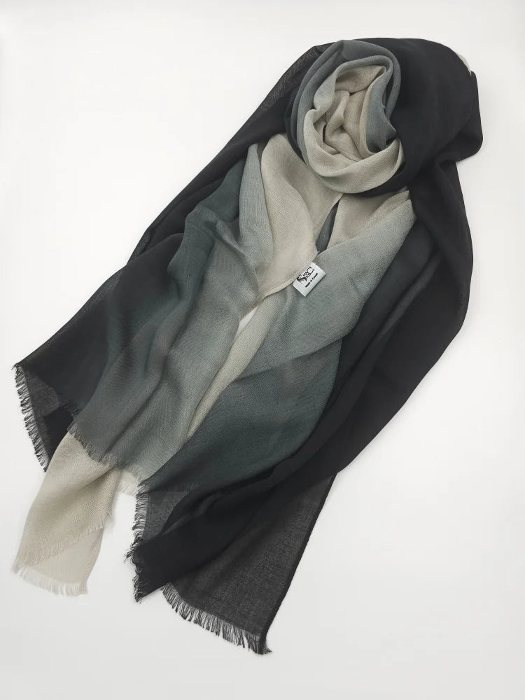 Shaded Ombre Premium Scarf Black/Grey/Lt. Beige 14 Linen