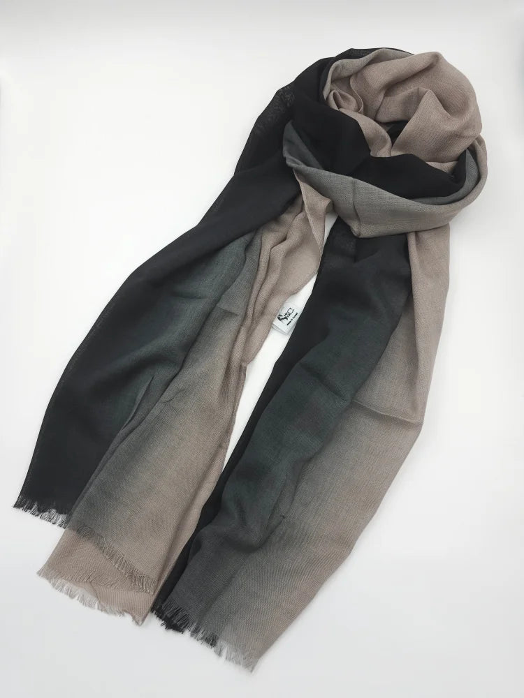 Shaded Ombre Premium Scarf Black Dark Beige 13 Linen
