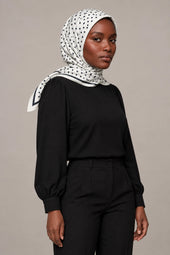 Silk Ivory Dot Murabba Scarf, 90×90 cm square hijab in Kuwait — portrait portrait