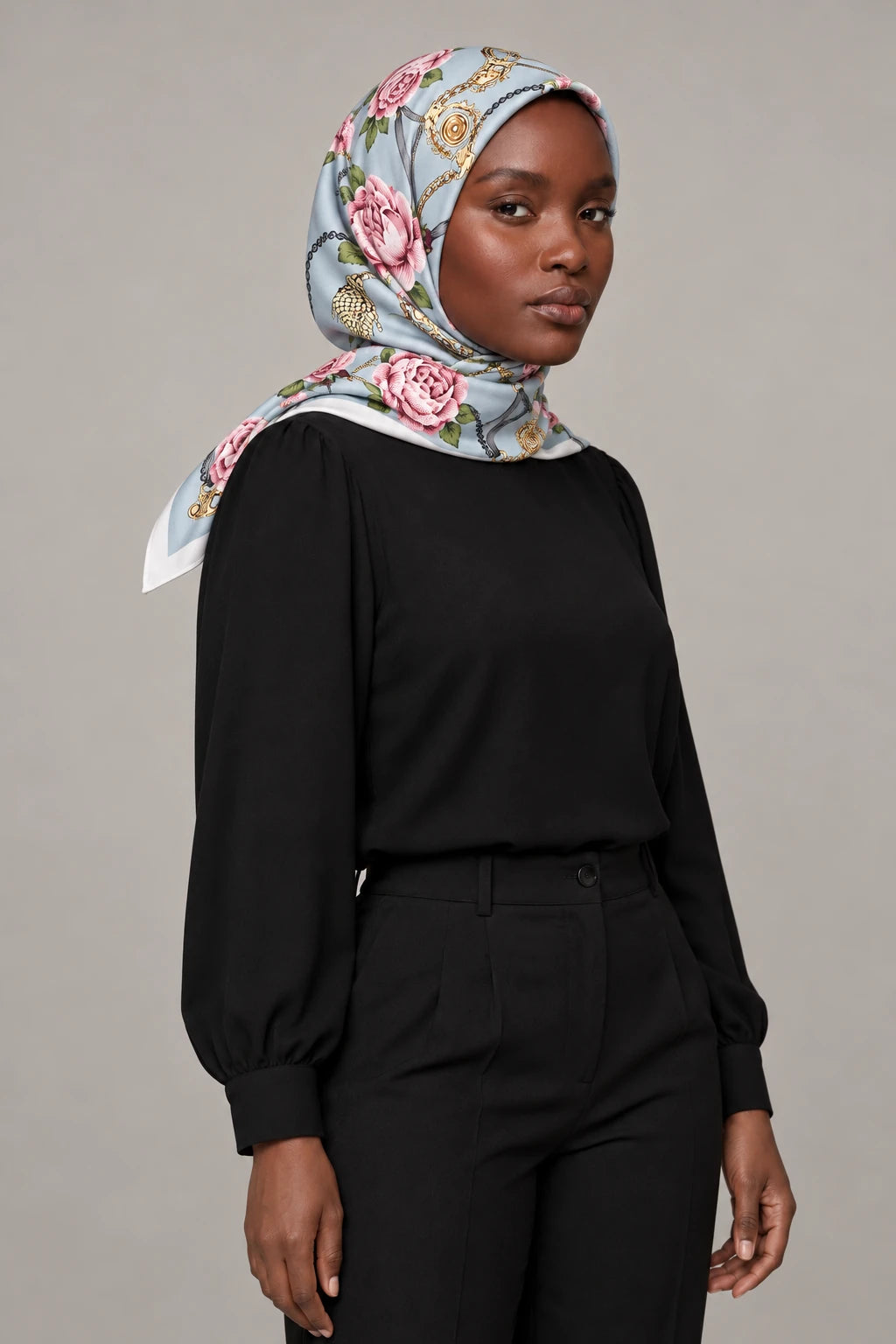 Silk Powder Rose Murabba Scarf, 90×90 cm square hijab in Kuwait — portrait portrait