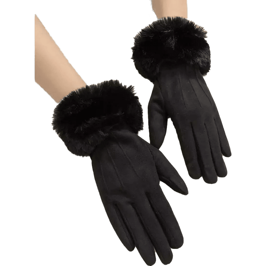 Solid Fuzzy Gloves for winter black and beige