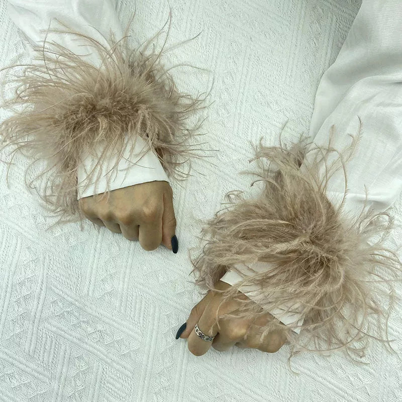 Fur feather band under abaya different colors اكمام ريش الوان متوفر