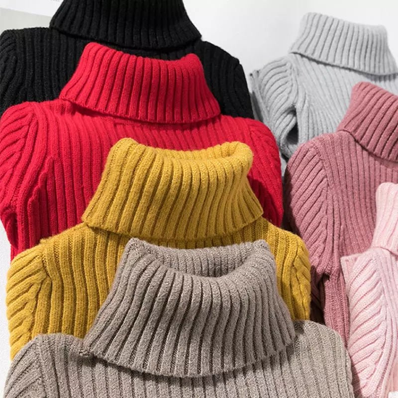 Turtle neck warm women sweater winter with Thumb open