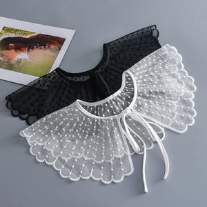 Women white embroidery detachable dot collar