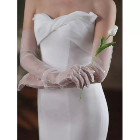 Bridal Gloves for Women | Rhinestone Decor | Transparent