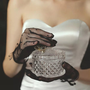Transparent Polka dot black and white gloves for women