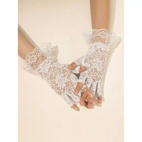 Floral Fingerless Gloves black and white