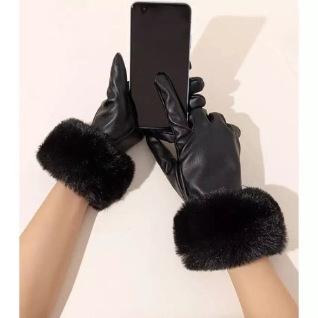 Solid Fuzzy Leather trim gloves for winter 3 designs