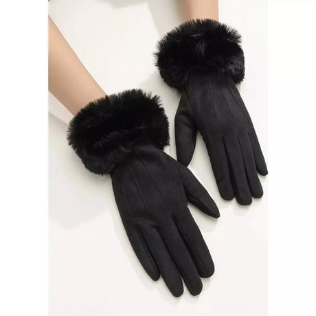 Solid Fuzzy Gloves for winter black and beige