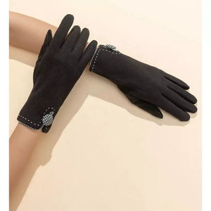 Houndstooth Pattern Button Decor Touch Screen Winter Gloves