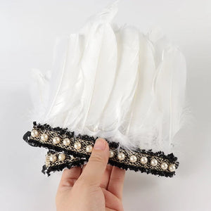 White feather wrist cuff with faux pearl