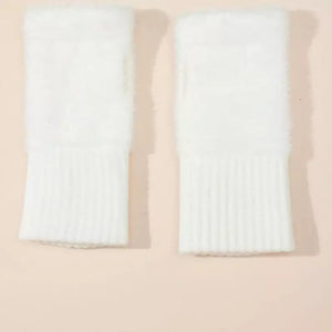Fuzzy Fingerless Gloves for Women | Solid Winter Gloves | 2 Color