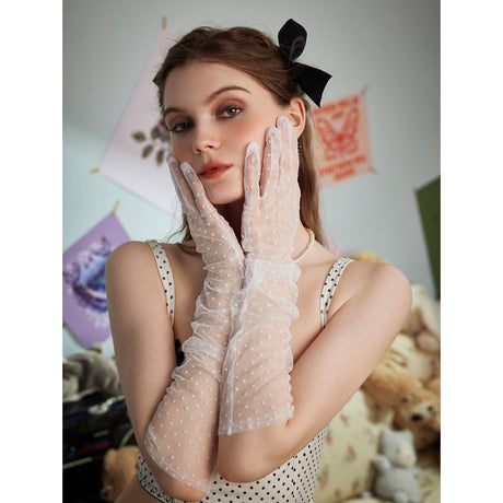 Polka dot pattern long lace gloves