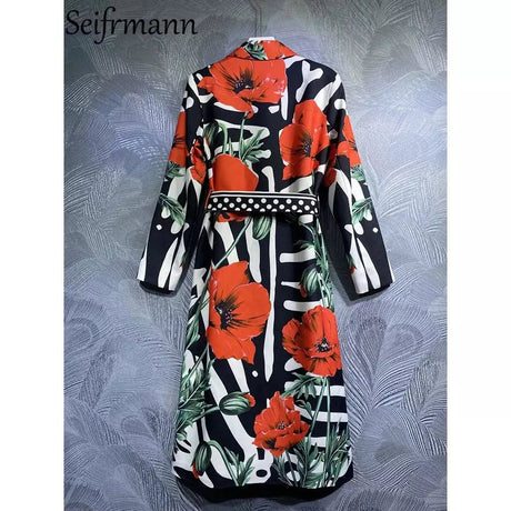 High Quality Trench Coats With Belt | Long Sleeve | Floral Print Overcoat