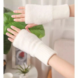 Fuzzy Fingerless Gloves for Women | Solid Winter Gloves | 2 Color