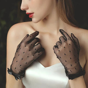Transparent Polka dot black and white gloves for women