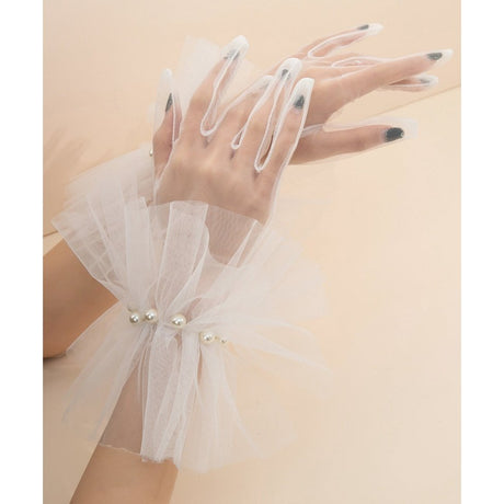 Faux pearl decor mesh gloves 3 style