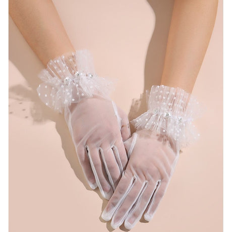 Faux pearl decor mesh gloves 3 style