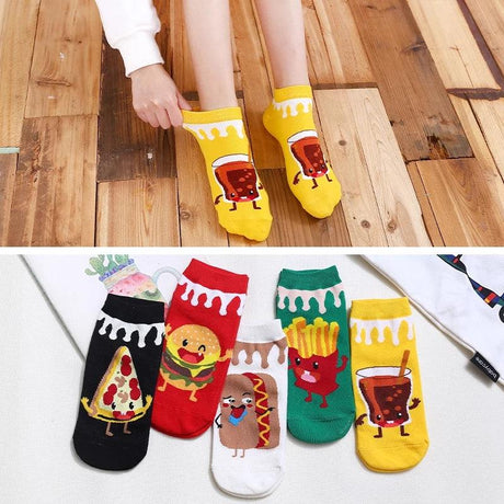 5 Pairs Funny Cartoon Burger Fries Cotton Ankle Socks Pack