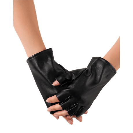 Fingerless pu leather winter gloves for women