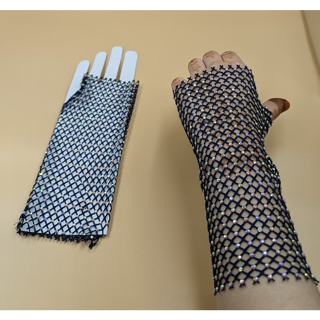 Rhinestone Decor Fishnet Gloves