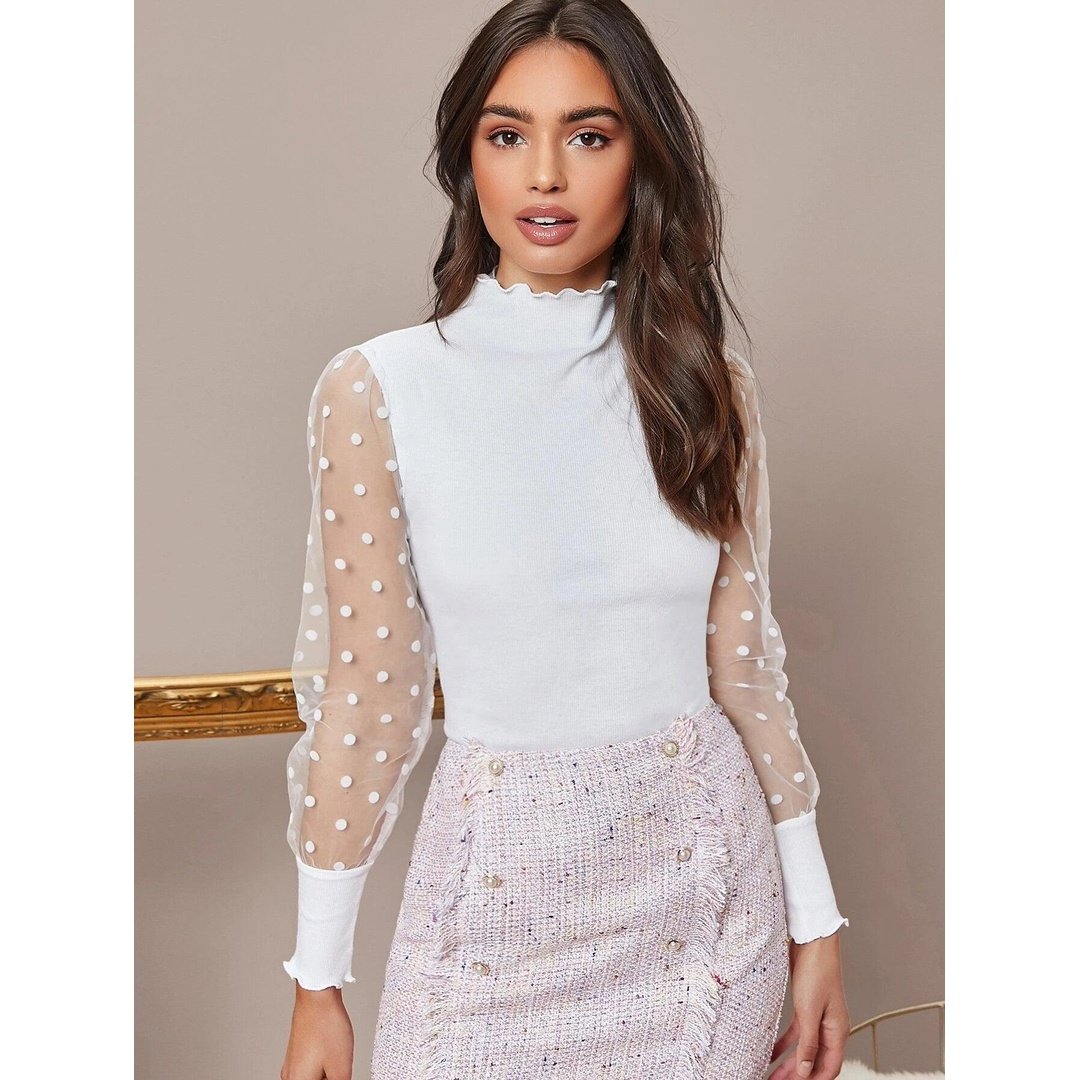 Sheer mesh sale polka dot top