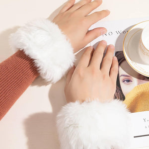 Fluffy Hand Cuff winter warm gloves fur