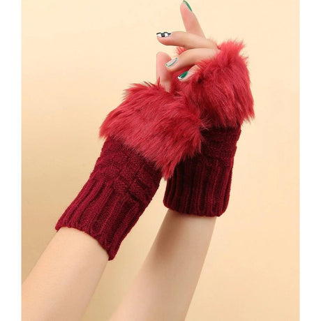 Trim Fluffy Knit Gloves Fingerless Winter gloves