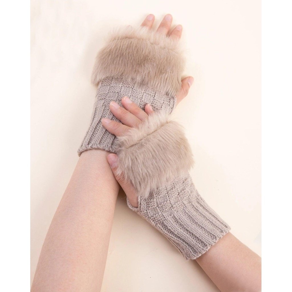 Trim Fluffy Knit Gloves Fingerless Winter gloves