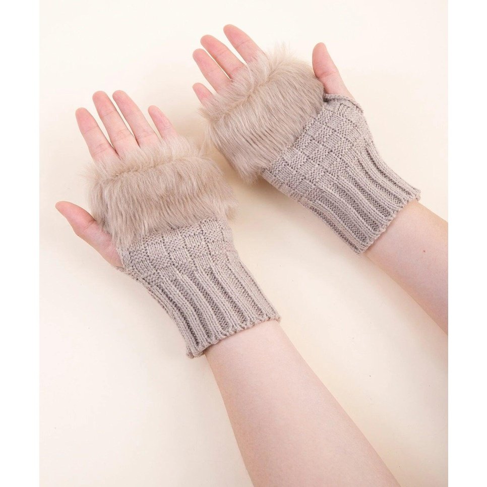 Trim Fluffy Knit Gloves Fingerless Winter gloves