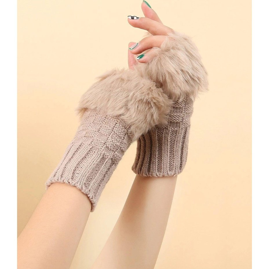 Trim Fluffy Knit Gloves Fingerless Winter gloves