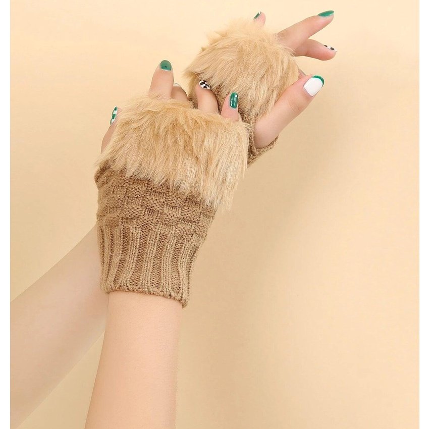 Trim Fluffy Knit Gloves Fingerless Winter gloves