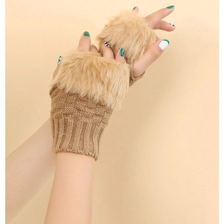 Trim Fluffy Knit Gloves Fingerless Winter gloves